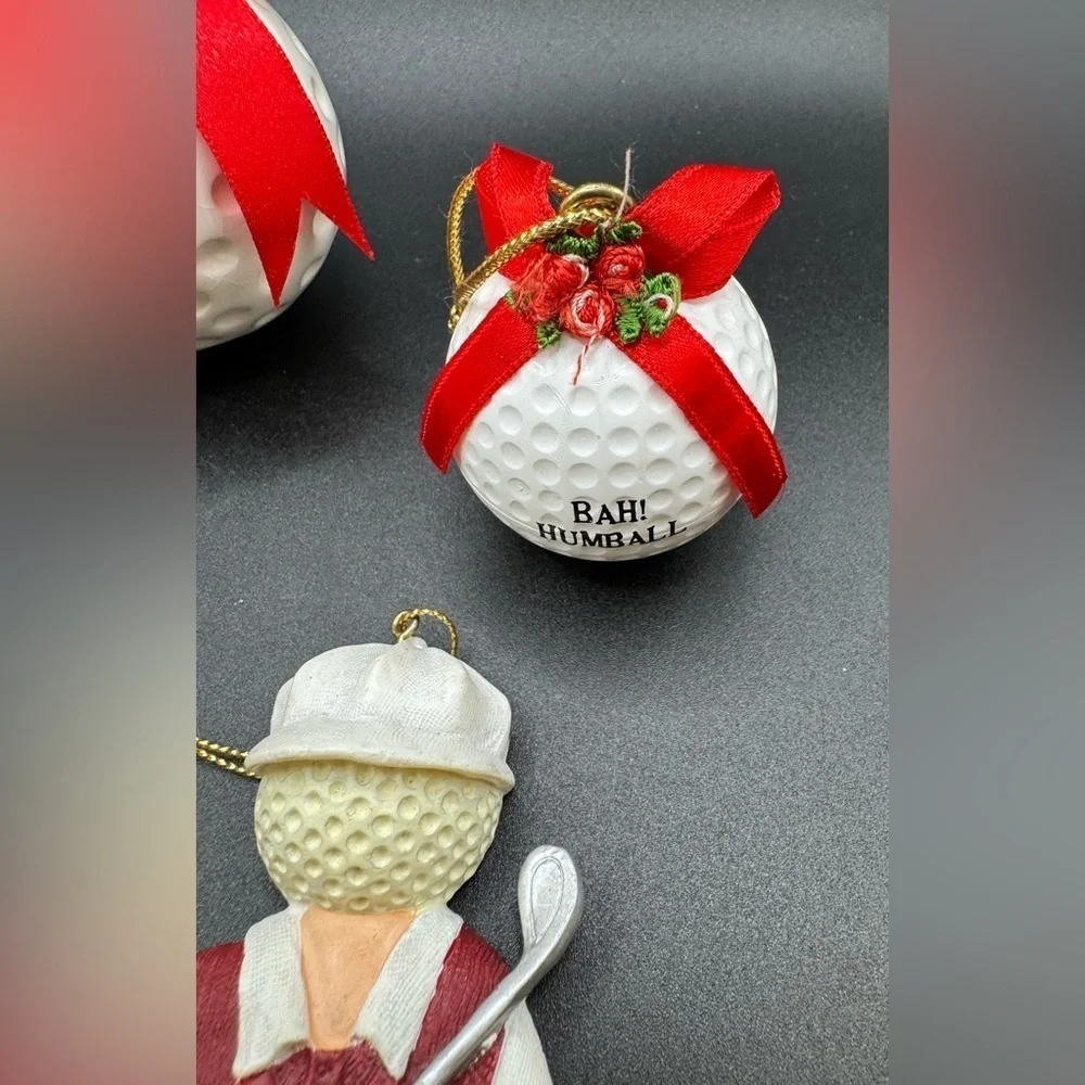 Lot of 5 Vintage Golf Ball and Golfer Christmas Ornaments